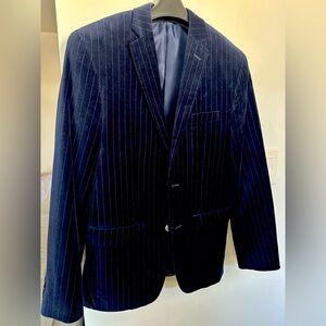 Men's ALFANI Slim-Fit Midnight Blue Pinstripe Velvet Blazer
